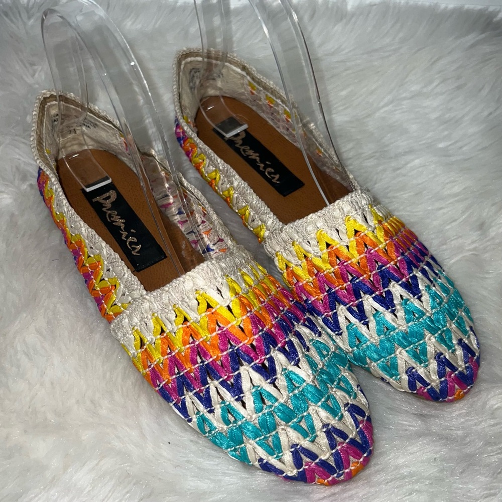 Premier Boho Shoes Woven Espadrille Moccasin Flats Multicolor Slip On Size 7.5
